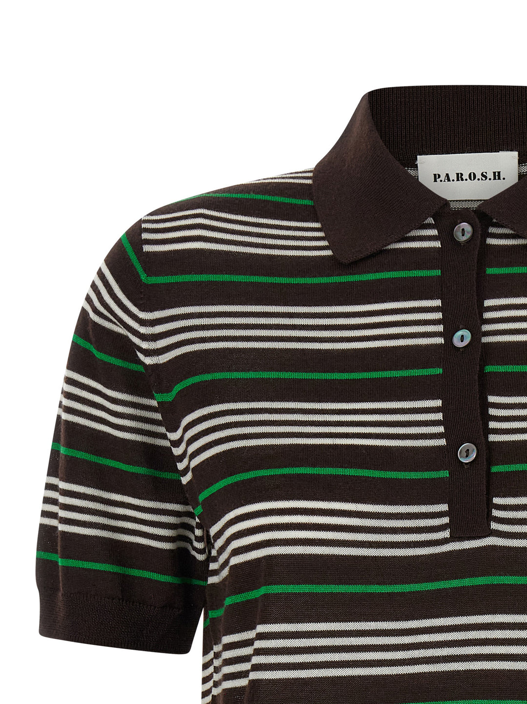 P.A.R.O.S.H. Listripes Polo - Brown | b87cef602cf1a4a77370355e559b3a86af9b1ee9