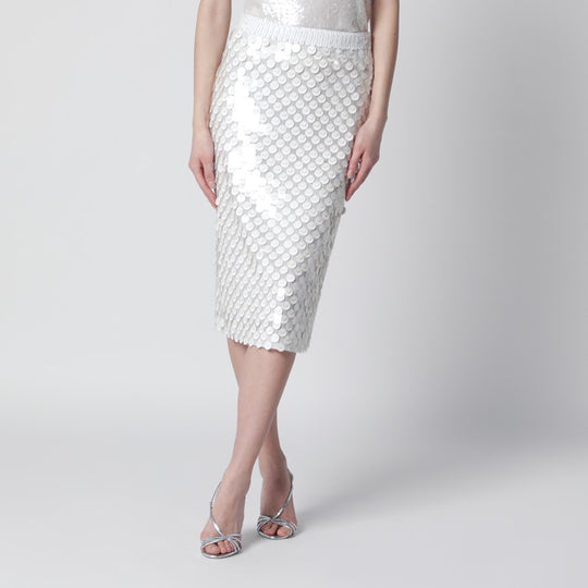 Cream Sequin Pencil Skirt