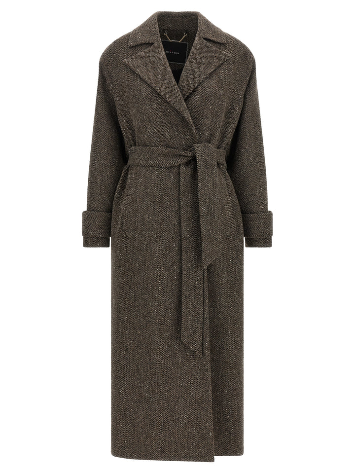 Kiton Chevron Wool Coat Coats and Trench Coats - Brown | 705fc43a5c305d759d0c8fd94750dabe6c22c604