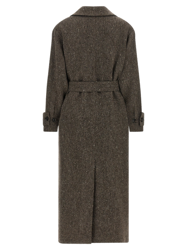 Kiton Chevron Wool Coat Coats and Trench Coats - Brown | 66fc47f878a1da478127e2586ec601132b72c06e
