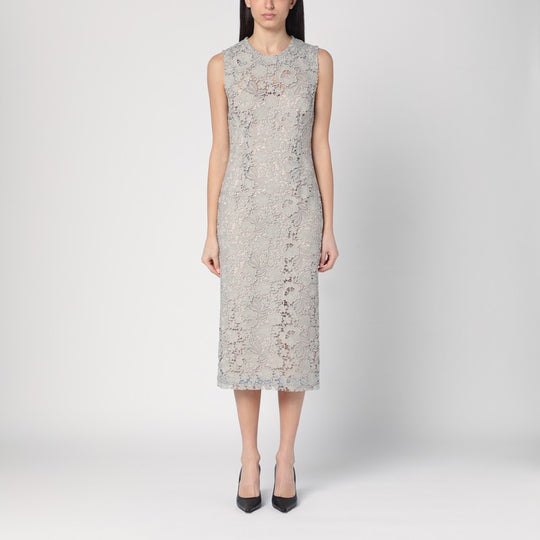 Light Grey Lace Midi Dress