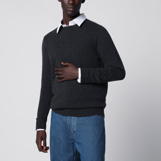 Dark Grey Cashmere Crew-Neck Sweater