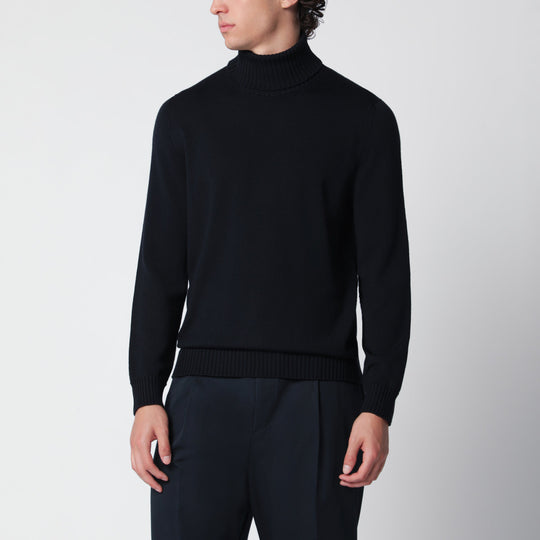 Navy Blue Wool Turtleneck Sweater
