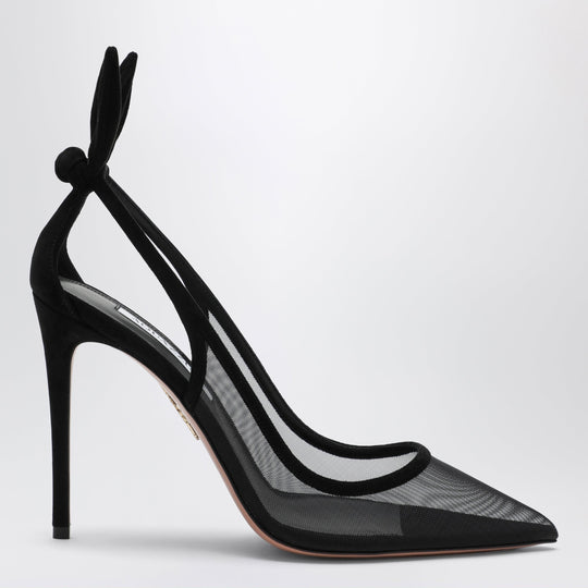 Black Bow Tie Pumps In Mesh And Suede