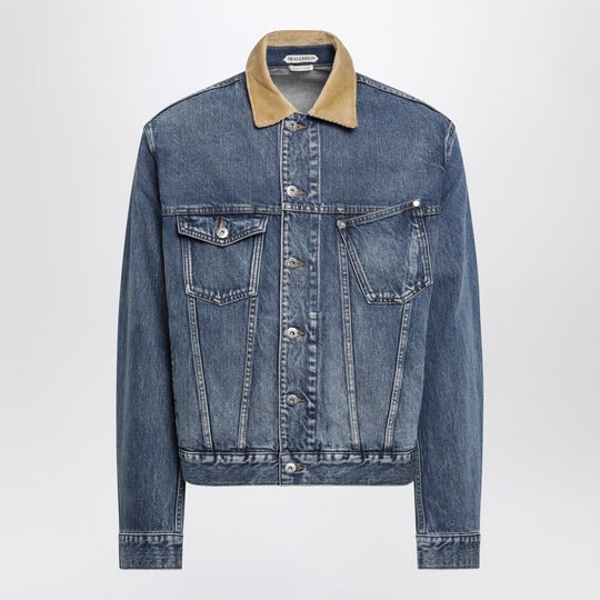 Blue Denim Jacket With Ribbed Collar