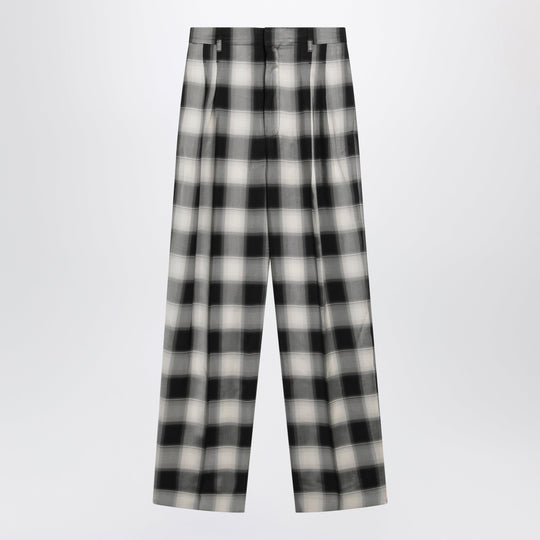 Checked Wide-Leg Pants Beige/Black