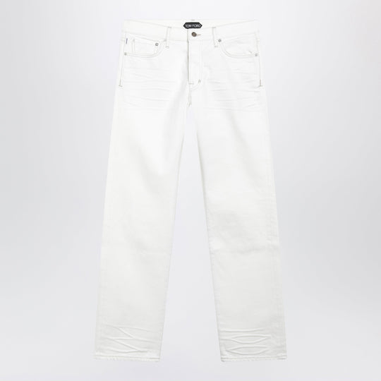 White Jeans With Biker-Effect Details