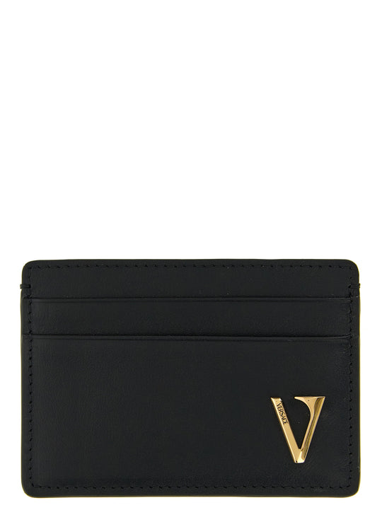 V Logo Wallets And Card Holders Black