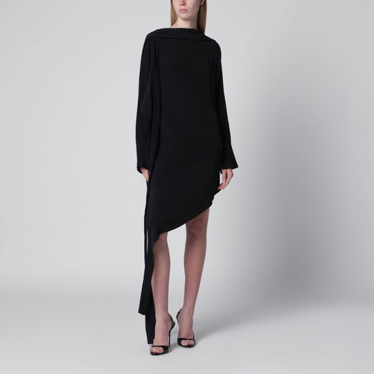 Black Asymmetric Silk-Blend Dress
