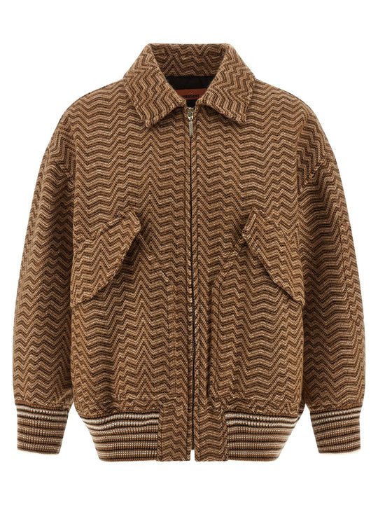 Chevron Pattern Bomber Jacket Puffer Jackets Beige