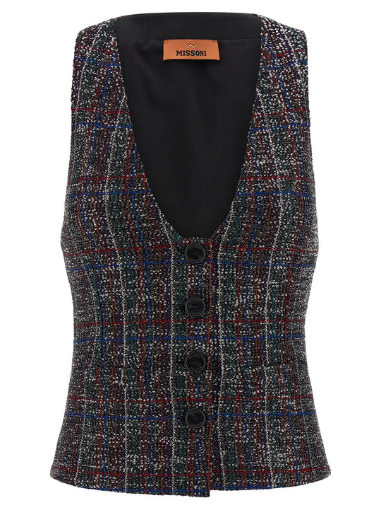Sequin Tartan Vest Gilet Multicolor