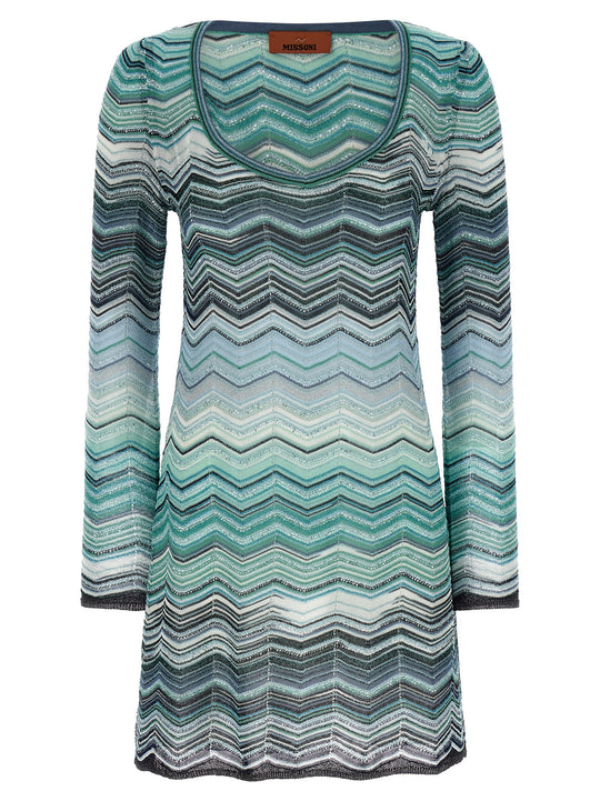 Chevron Lamé Dress Dresses Green