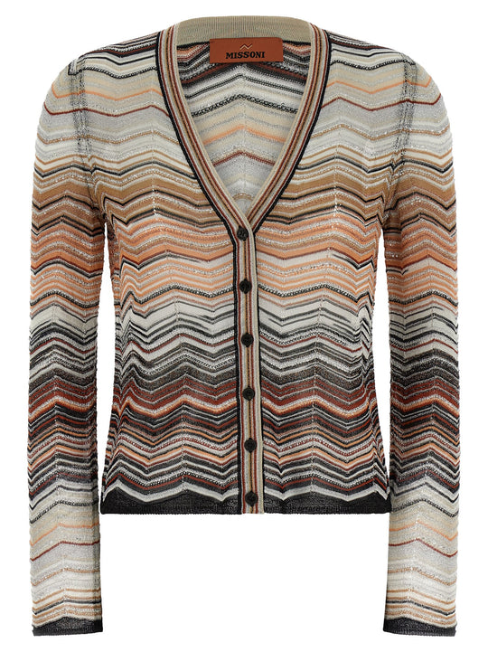Chevron Lamé Cardigan Sweaters And Cardigans Brown