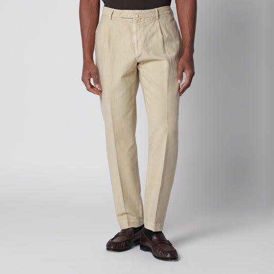 Écru Trousers In Cotton And Linen