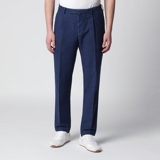 Blue Trousers In Cotton And Linen