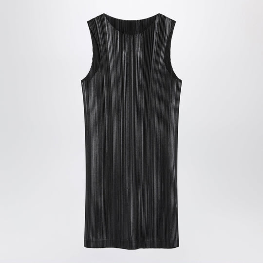 Razor Pleat Tank Top In Black Stretch Poly Jersey