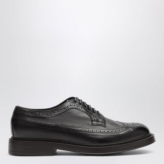 Dark Brown Leather Derby Shoes With Brogue Detailing