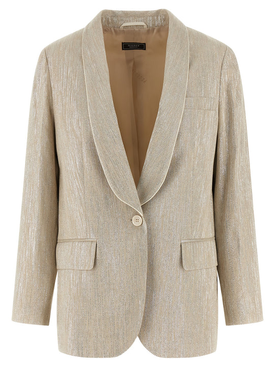 Lamé Thread Blazer Blazers Beige