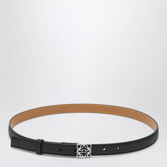 Black/Palladium Grained Leather Anagram Belt