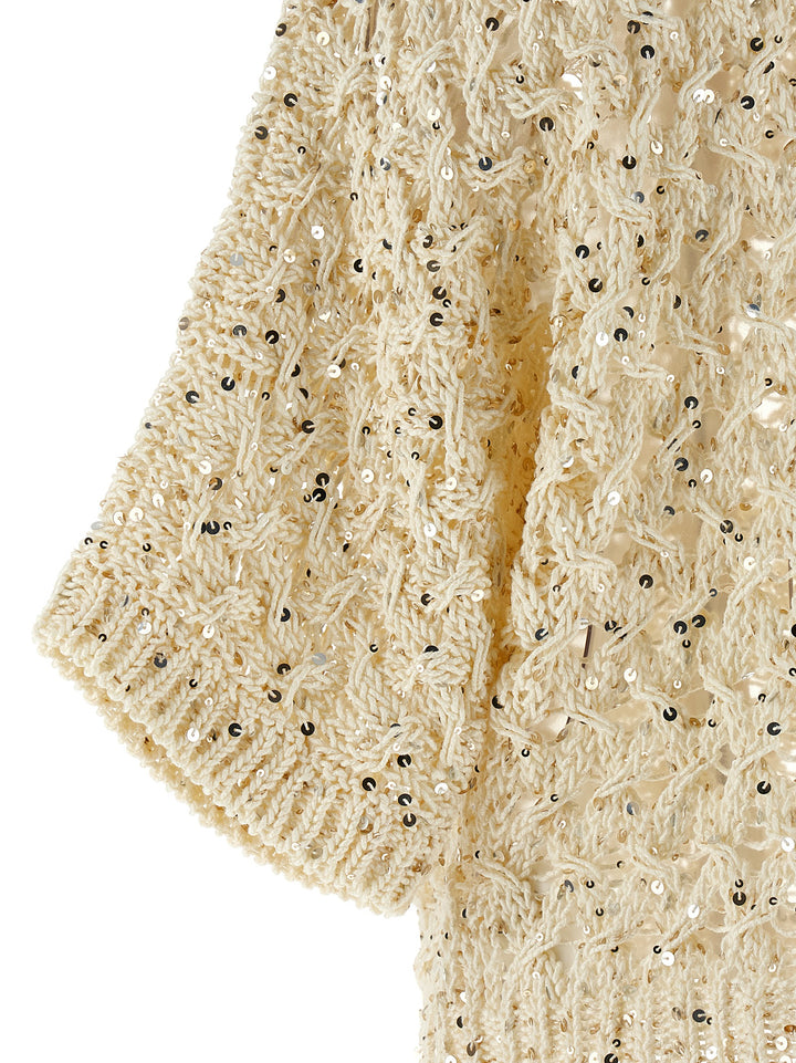 Peserico Sequin Mesh Cardigan Sweaters and Cardigans - Beige | 390720fa482e30a6684e398eeeb356aa90a42e7d