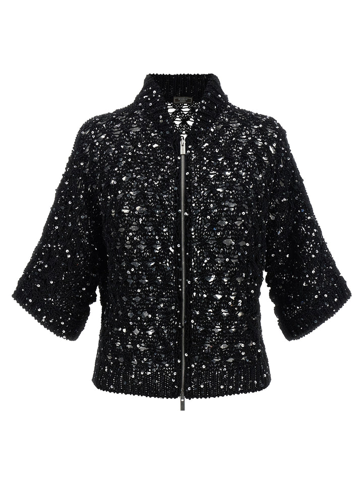 Peserico Sequin Mesh Cardigan Sweaters and Cardigans - Black | e1e74f62b83ad540dfa360bd6a22877fb7590c23