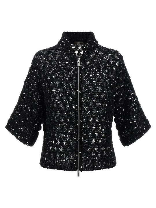 Sequin Mesh Cardigan Sweaters And Cardigans Black