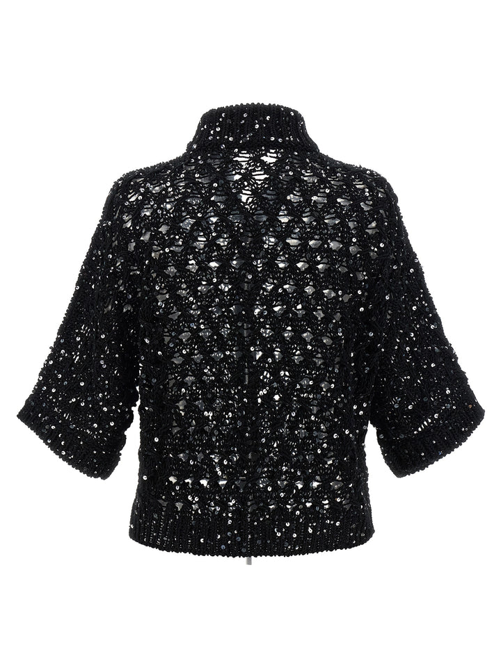 Peserico Sequin Mesh Cardigan Sweaters and Cardigans - Black | f905f7ab129df282bd09d980b932c833d532b68d