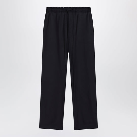 Wide-Leg Twill Trousers Black