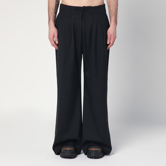 Wide Black Wool-Blend Trousers