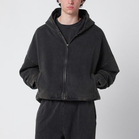 Washed Black Cotton Zip-Up Hoodie