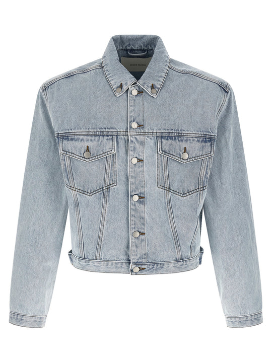 Shrunken Denim Puffer Jackets Light Blue