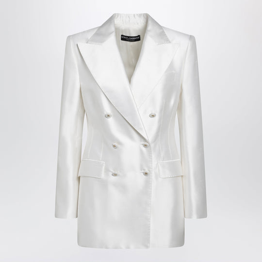 Double-Breasted Silk Jacket In Natural White