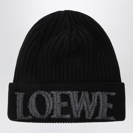 Black Wool Beanie With Logo Embroidery