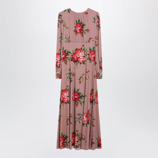 Pink Crêpe Dress With Bouquet Print By Dolce & Gabbana
