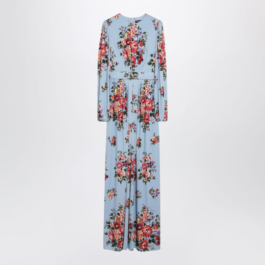 Light Blue Long Dress With Floral Print