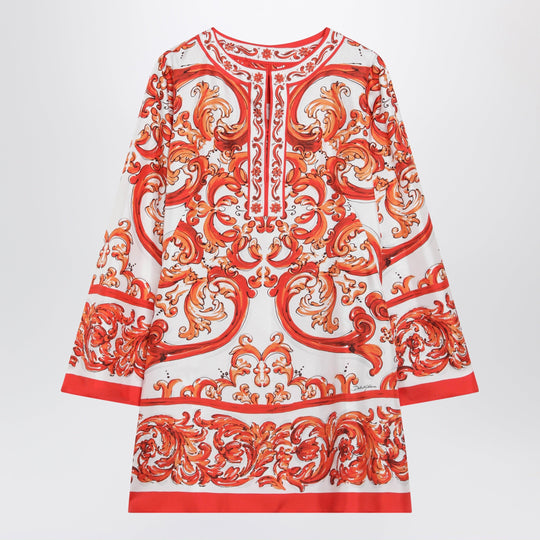 Maiolica-Print Silk Twill Kaftan Dress, Multicolour