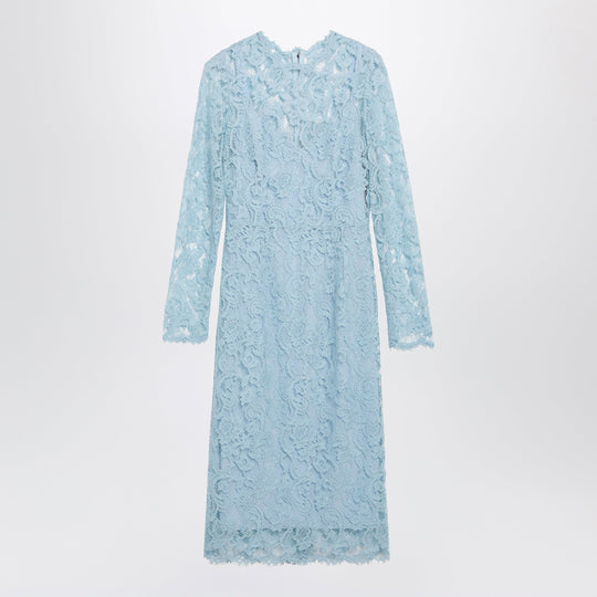 Light Blue Cotton-Blend Corded Lace Sheath Dress