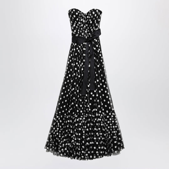 Long Strapless Polka Dot Tulle Dress