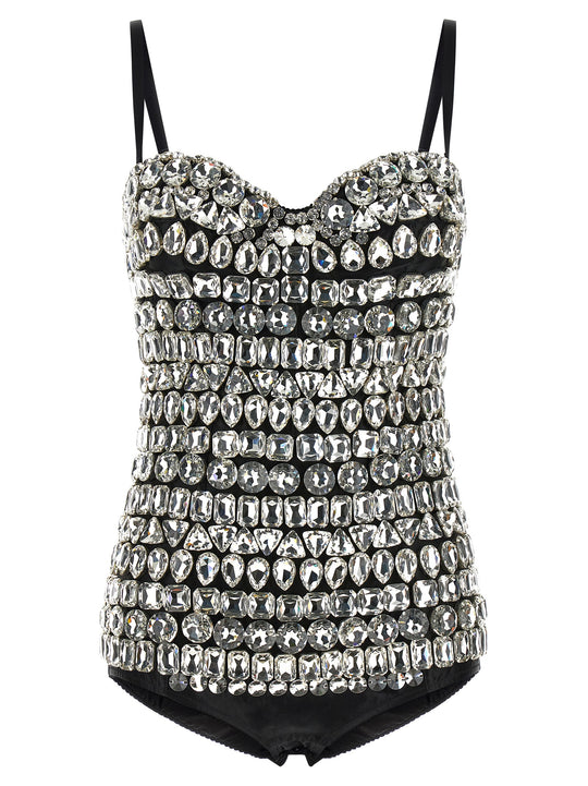 Crystal Bodysuit Tops Silver