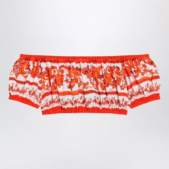Maiolica-Print Cotton Poplin Top In Orange