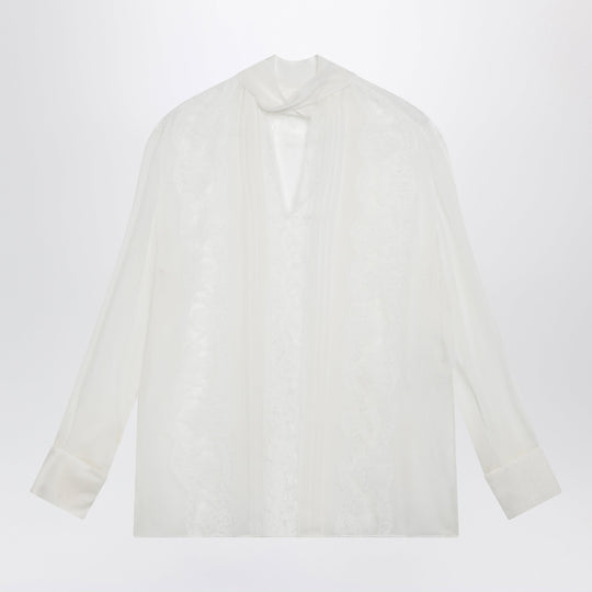 Silk Chiffon And Lace Blouse With Neck Scarf In White
