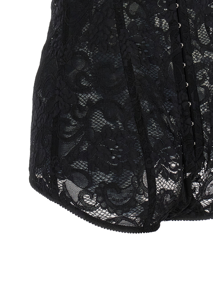 Dolce & Gabbana Satin And Lace Corsetry Bodysuit Tops - Black | 6d7bd60c10ad42b94bbbc9cf6f6bded5387c8e7a