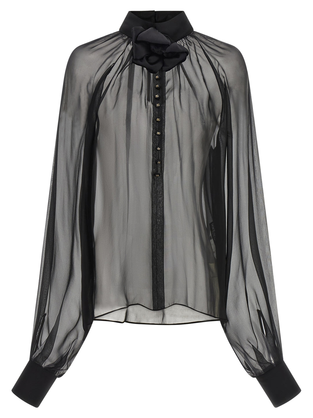 Dolce & Gabbana Chiffon Blouse With Flower Shirt and Blouse - Black | b22e05cc4a1c2d3ad1a1d2b134e864c53eaf8091