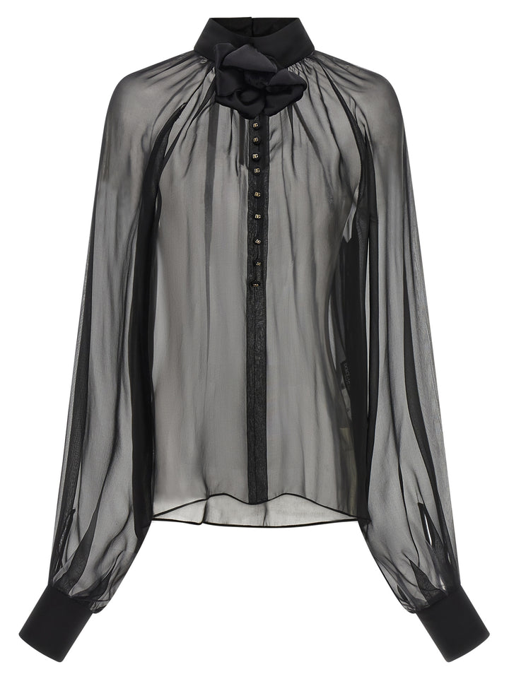 Dolce & Gabbana Chiffon Blouse With Flower Shirt and Blouse - Black | b22e05cc4a1c2d3ad1a1d2b134e864c53eaf8091