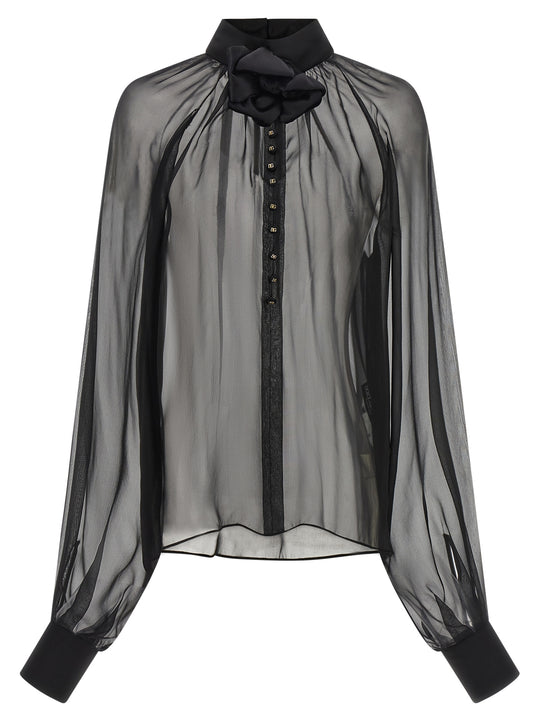 Chiffon Blouse With Flower Shirt And Blouse Black