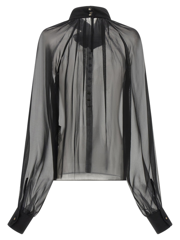 Dolce & Gabbana Chiffon Blouse With Flower Shirt and Blouse - Black | 1dea6bb41b6f3f7f89ccd7e5ae52db9cb87f9589
