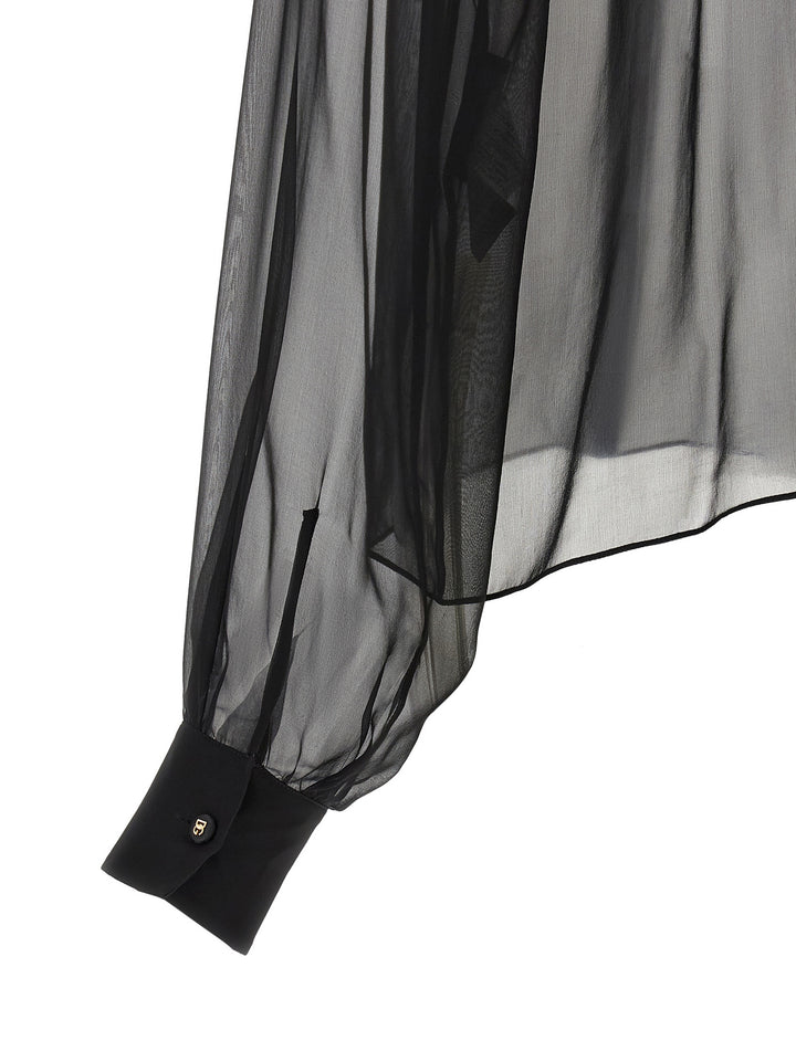 Dolce & Gabbana Chiffon Blouse With Flower Shirt and Blouse - Black | c309ea05d1cd7870e1094230f5cd25a80e039518