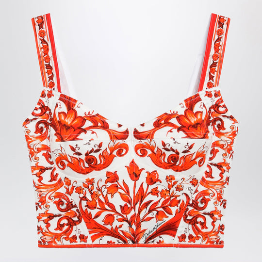 Maiolica-Print Charmeuse Bustier Top In Orange