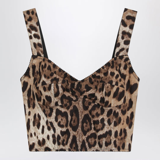 Leopard-Print Cotton Bustier Top