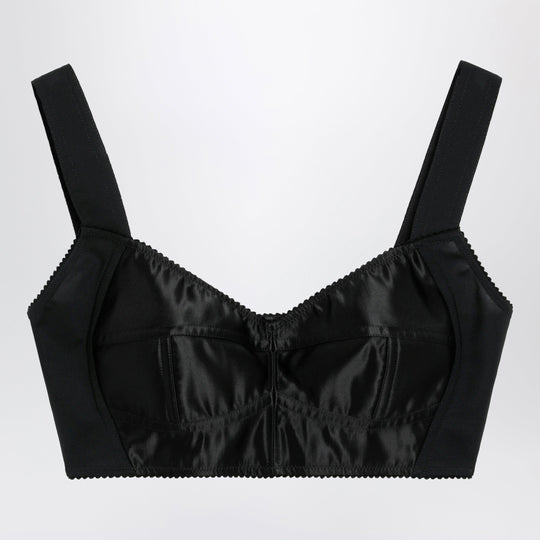 Satin Corset-Style Crop Bustier In Black